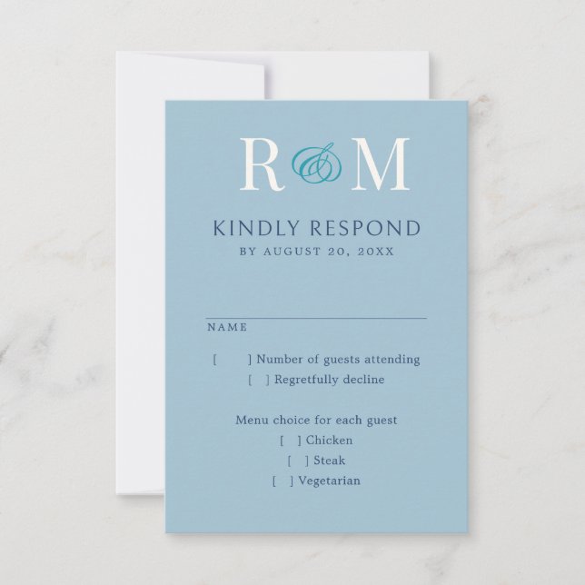 Monogram Ampersand Dusty Navy Aquamarin Blue Weddi RSVP Karte (Vorderseite)