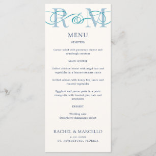 Monogram Ampersand Dusty Navy Blue Mariage Menu