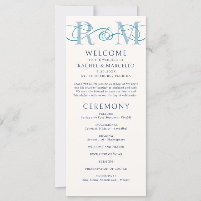Monogram Ampersand Dusty Navy Blue Wedding Program (Vorderseite)