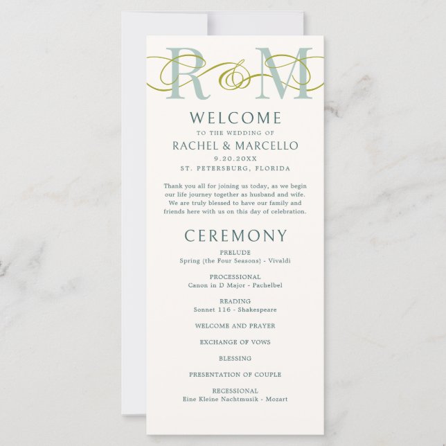 Monogram Ampersand Sage Green Wedding Program (Vorderseite)