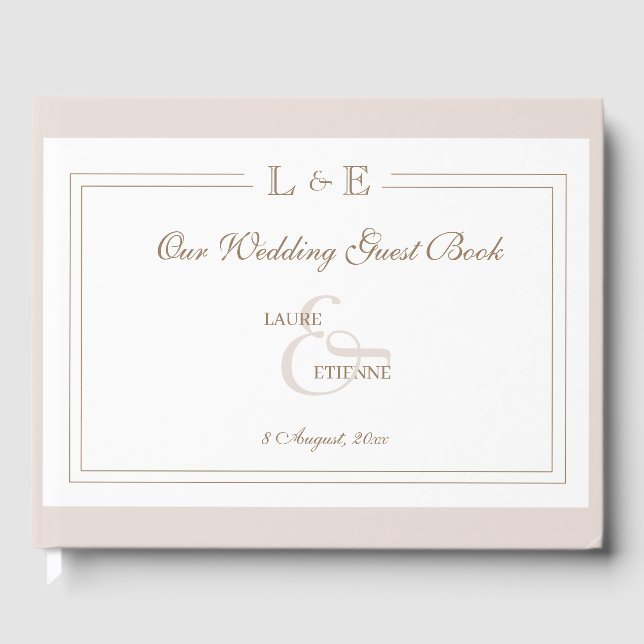 Monogram Ampersand White Pink Gold Elegante Hochze Gästebuch (Vorderseite)