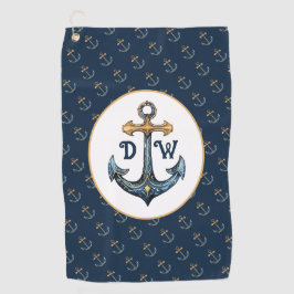 Monogram Anchor Navy Blue Golfhandtuch