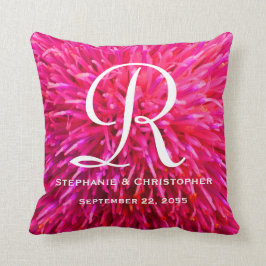 Monogram and Names Hot Pink Abstract Floral Square Kissen