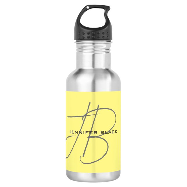 Monogram Anfangsbuchstaben Hellgelbe Moderne Edelstahlflasche (Vorderseite)