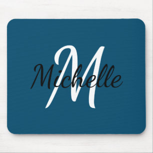Monogram Anfangsname Dark Navy Blue & White Girly Mousepad
