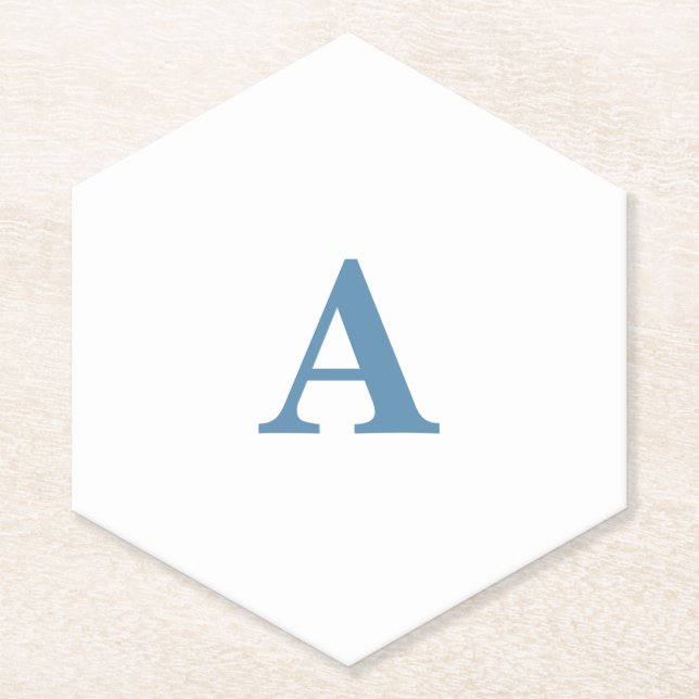 Monogram Anfangsname Dusty Blue White Einfach Nied Untersetzer (Vorderseite)