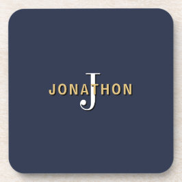 Monogram Anfangsname Masculine Gold White Navy Getränkeuntersetzer