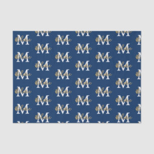 Monogram Anfangsname Navy White Gold Muster Seidenpapier