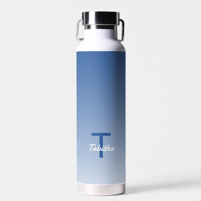 Monogram Anfangsname Script Gradient Royal Blue Trinkflasche (Vorne)