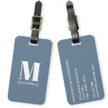 Monogram Anfangsname Simple Dusty Blue Gepäckanhänger<br><div class="desc">Moderne Typografie minimalistisch monogramm Anfangsname Design in weiß auf staubblau,  die geändert werden kann,  um personalisieren.</div>