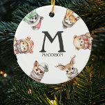 Monogram Animal Christmas Tree Ornament<br><div class="desc">Machen Sie dieses Weihnachtsfest mit diesen festlichen personalisierten Baum-Ornamenten zu einem besonderen Erlebnis! Diese hübschen Aquarellbilder von Kleinkindern verleihen Ihrem Baum eine personalisierte Touch,  mit dem Namen und dem Namen Ihres Kindes.</div>