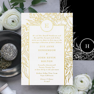 Monogram, anpassbar, Real Gold Wreath Wedding Folieneinladung