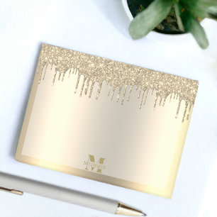 Monogram Antique Gold Dripping Glitzer Metallic Post-it Klebezettel