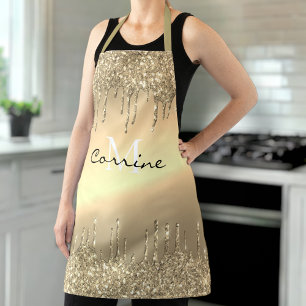 Monogram Antique Gold Dripping Glitzer Metallic Schürze