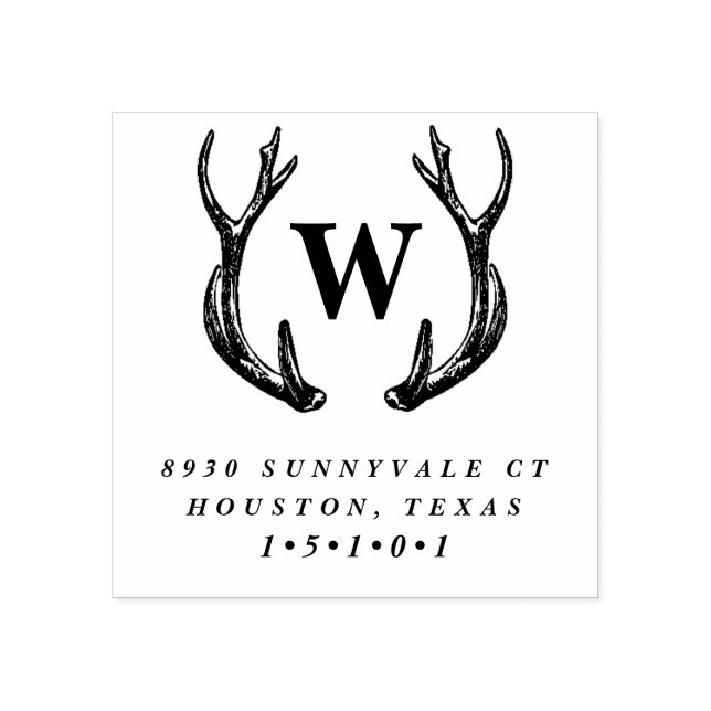 Monogram Antler Wreath Rücksendeadresse Briefmarke Gummistempel (Prägung)