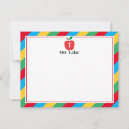 Monogram Apple farbenfrohe Niedlich Teacher Statio Mitteilungskarte