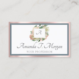 Monogram Appointment Card Rose Greenery Dusty Blue Visitenkarte