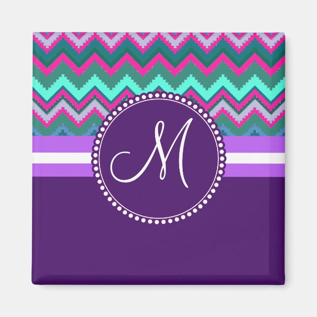 Monogram Aqua Aquamarin Blue Pink Tribal Zickzack  Magnet (Vorne)