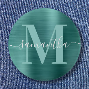 Monogram Aqua Aquamarin Shimmer Foil Button
