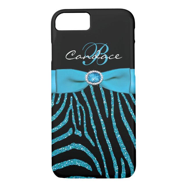 Monogram Aqua, Black Glitzer Zebra iPhone 7 Fall Case-Mate iPhone Hülle (Rückseite)