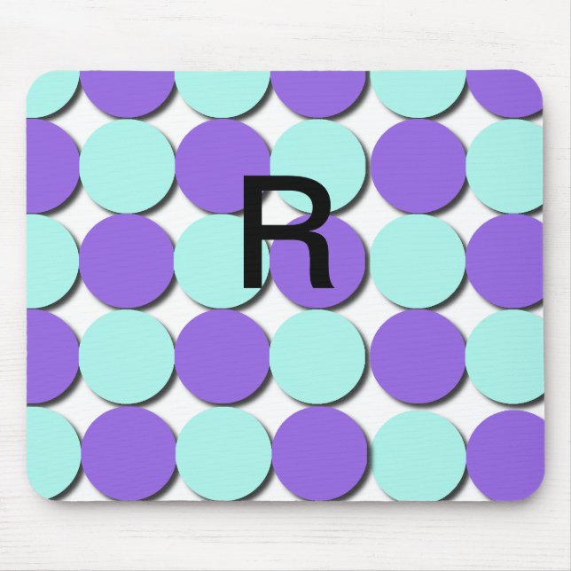 Monogram Aqua & Blue Polka Dots Mousepad (Vorne)