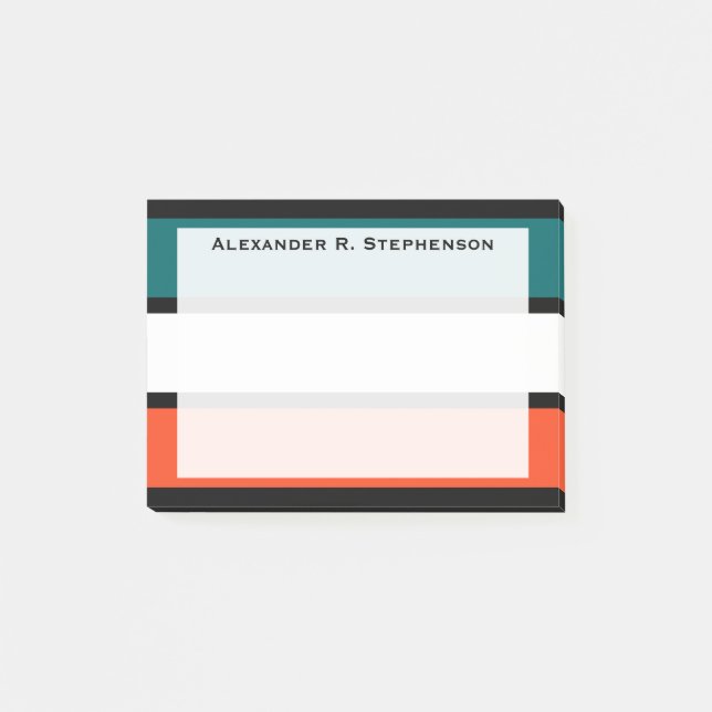 Monogram Aqua Blue, White, Orange Coral Stripes Post-it Klebezettel (Vorderseite)