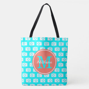 Monogram Aqua Camera Muster mit Individuelle Name Tasche