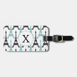 Monogram Aqua Chic Eiffel Tower Muster Gepäckanhänger