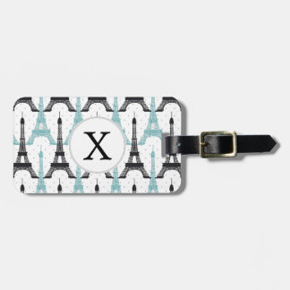 Monogram Aqua Chic Eiffel Tower Muster Gepäckanhänger