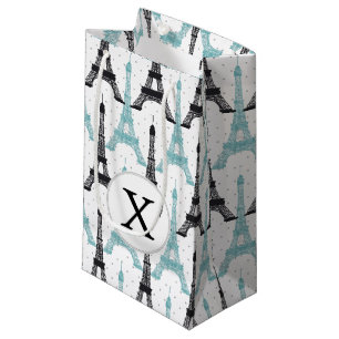 Monogram Aqua Chic Eiffel Tower Muster Kleine Geschenktüte