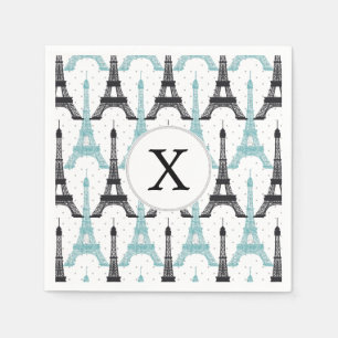 Monogram Aqua Chic Eiffel Tower Muster Serviette