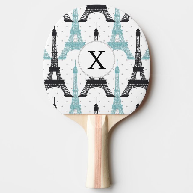 Monogram Aqua Chic Eiffel Tower Muster Tischtennis Schläger (Vorderseite)
