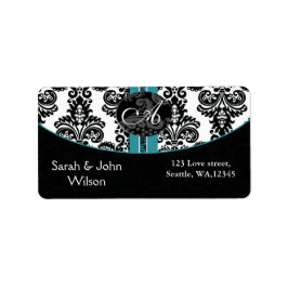 Monogram aqua, étiquette d'adresse de retour