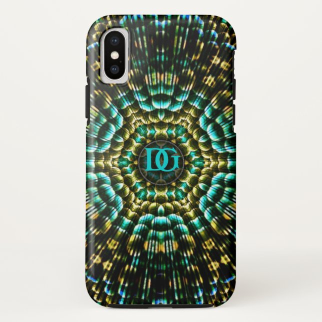 Monogram Aqua Gold Geometric Artistry Case-Mate iPhone Hülle (Rückseite)
