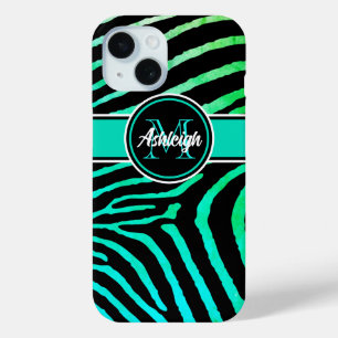 Monogram Aqua Green, Black Zebra Stripes Case-Mate iPhone Hülle