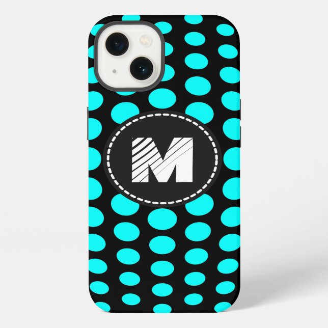 Monogram Aqua Polka Dots Muster iPhone Hülle (Rückseite)