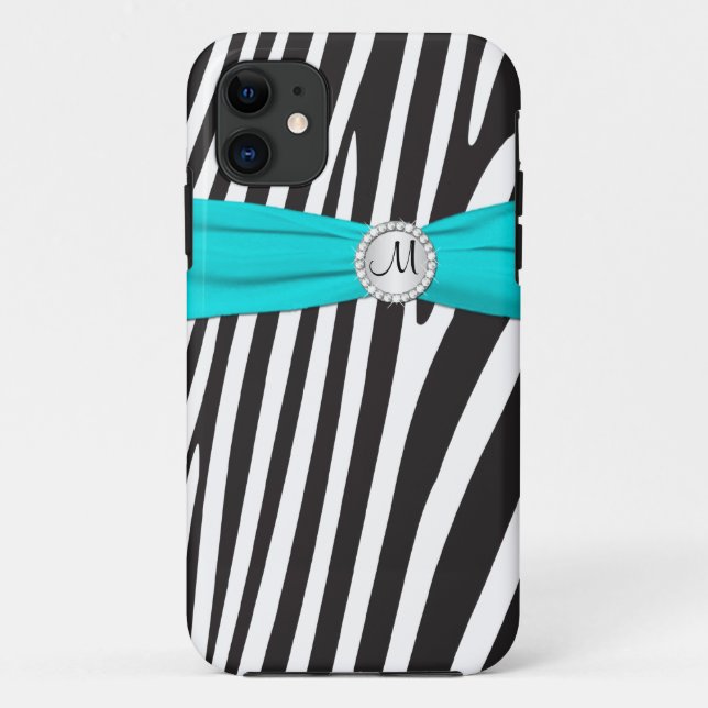 Monogram Aqua, Schwarz, Weiß Zebra Striptes iPhone Case-Mate iPhone Hülle (Rückseite)