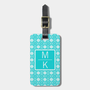 Monogram Aqua Tiled Blume Square Splitter Gepäckanhänger