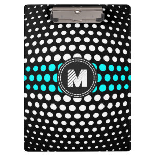 Monogram Aqua & White Polka Dots Muster Klemmbrett