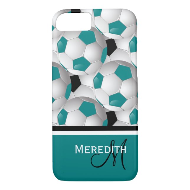 Monogram Aquamarin Black Soccer Ball Pattern Case-Mate iPhone Hülle (Rückseite)