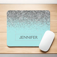 Monogram Aquamarin Blue Silver Glam Glitzer Name