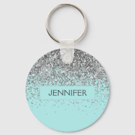 Monogram Aquamarin Blue Silver Glam Glitzer Name Schlüsselanhänger