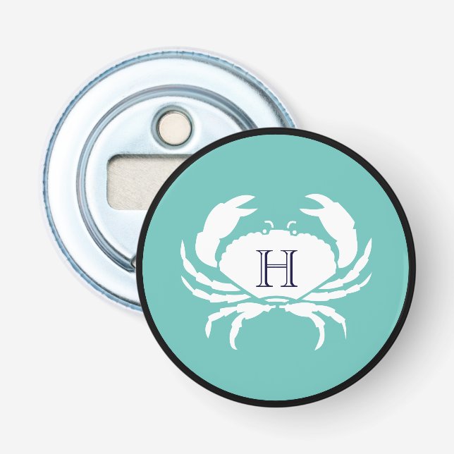 Monogram Aquamarin Blue White Navy Blue Crab Nauti Flaschenöffner (Vorderseite)