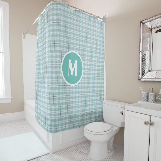 Monogram Aquamarin Country Kariert Baby Kinderzimm Duschvorhang (Beispiel)