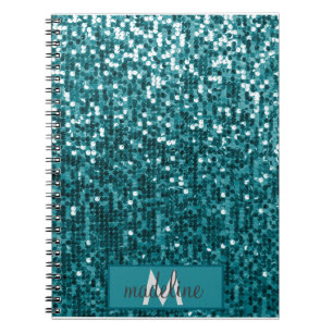 Monogram Aquamarin Glitzer Sequel Funkelnd Noteboo Notizblock