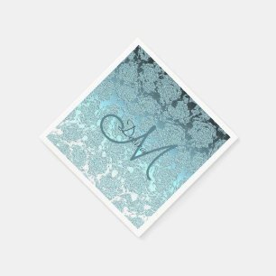 Monogram Aquamarin Green Girly Elegant Floral Desi Serviette