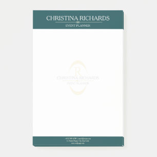 Monogram Aquamarin Modernes, elegantes Business Post-it Klebezettel