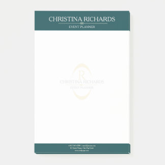 Monogram Aquamarin Modernes, elegantes Business Post-it Klebezettel
