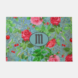Monogram Aquamarin Paris Aquarellfarben Blume Door Fußmatte