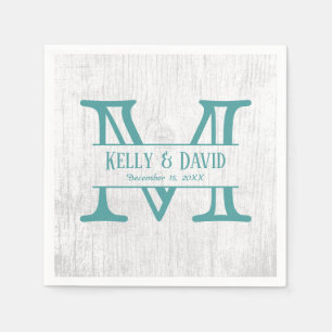 Monogram Aquamarin Rustic Barn Wood Elegante Hochz Serviette